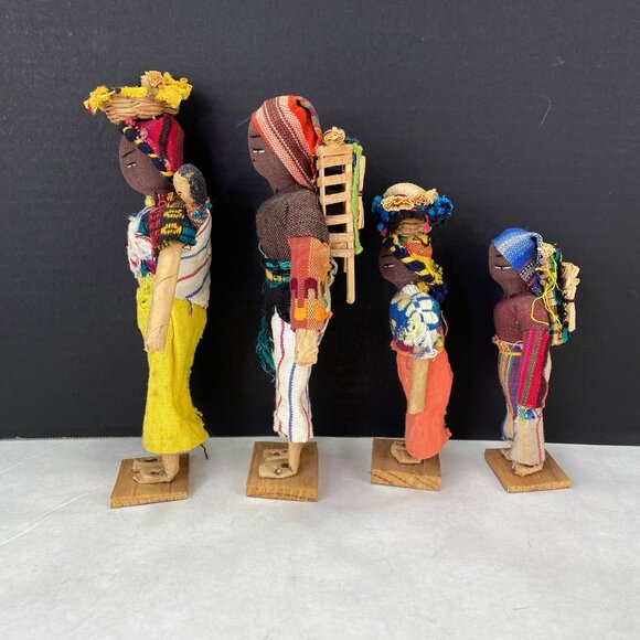 Vintage Folk Art Cloth and Wood Doll Family - Picture 2 of 9